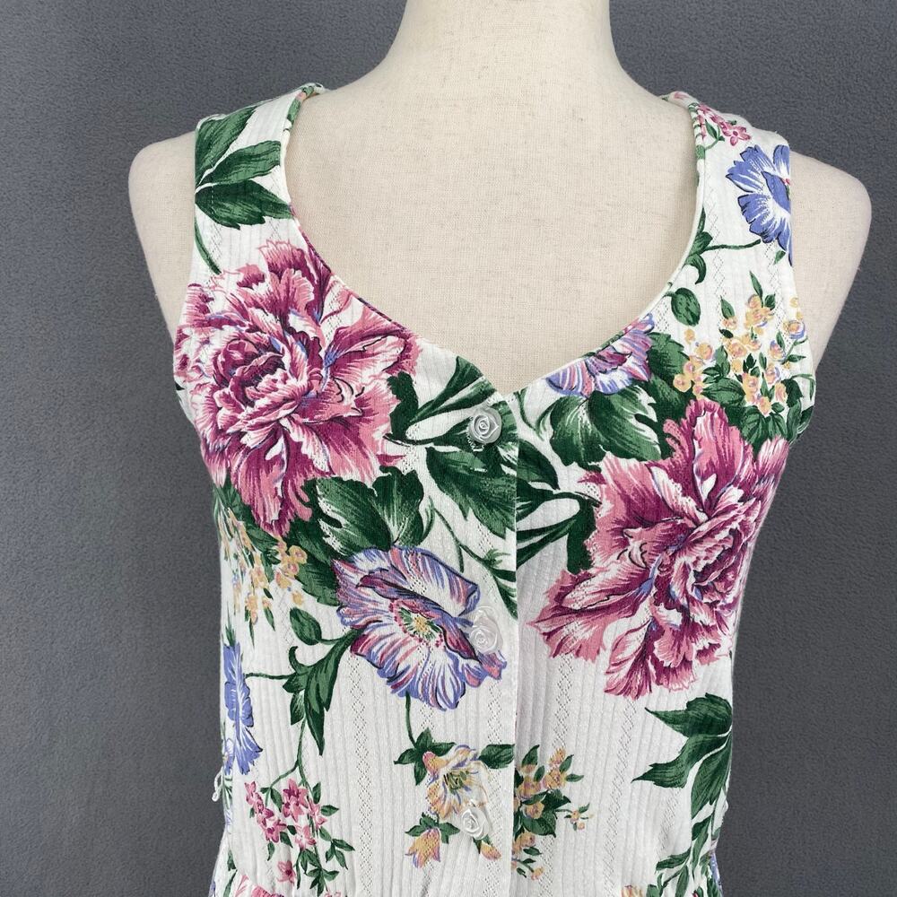 Vtg Bohemian Romantic Floral Coquette Button Down Midi Dress 8 White Pink - Picture 5 of 16